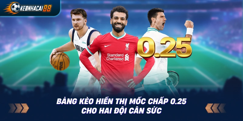 Bảng kèo hiển thị ký hiệu 0–0.5 cho mốc chấp ¼ giữa hai đội cân sức
