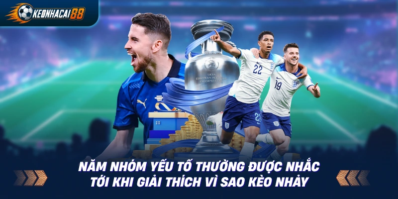 Sơ đồ 5 nhóm nguyên nhân khiến kèo nhà cái thay đổi: dòng tiền, đội hình, thời tiết, kèo dụ, tâm lý